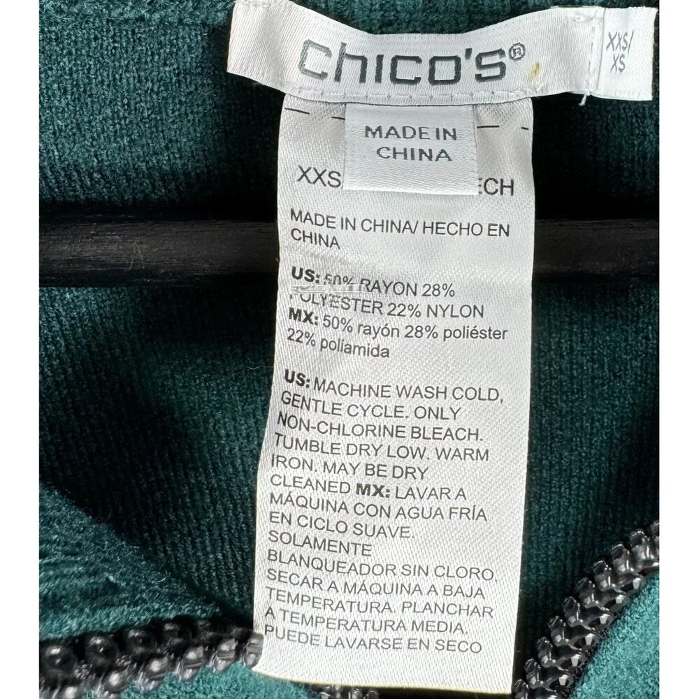 Chicos Embellished Zipper‎ Sweater Ruana Green sz XXS/S - Picture 2 of 9